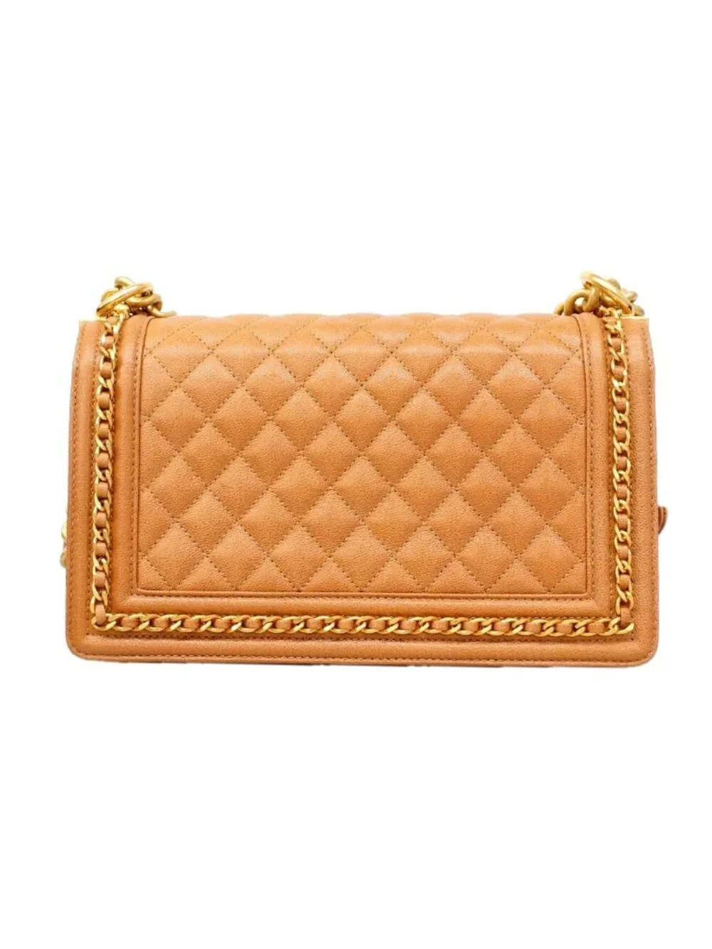 Chanel Shoulder Bag Boy Caviar Leather Brown Gold